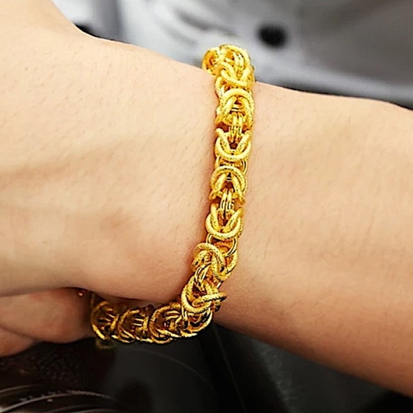 Dragon Viking Gold Plated Bracelet Double Headed 24K Chain Byzantine - Picture 6 of 14